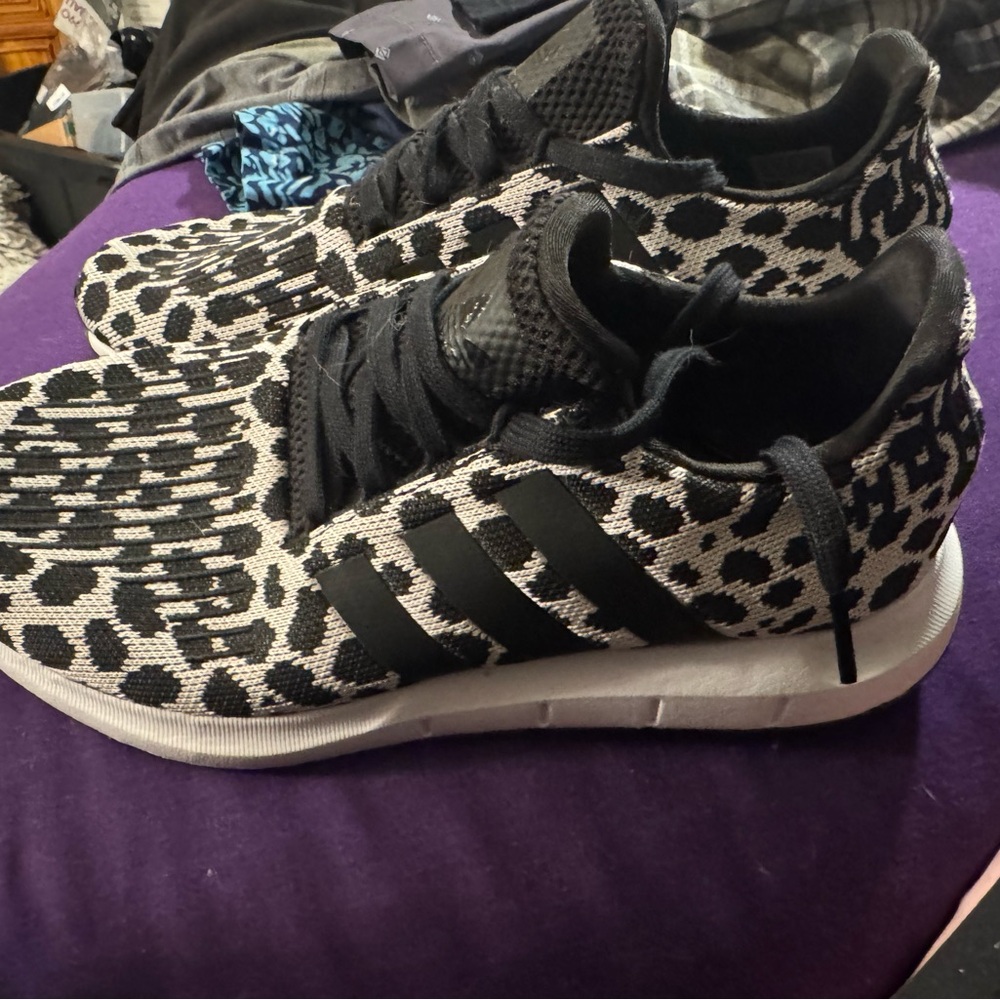 Adidas Women's Black and White Leopard Print Sneakers